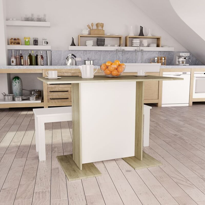 

Mesa de comedor aglomerado blanco y roble Sonoma 110x60x75 cm