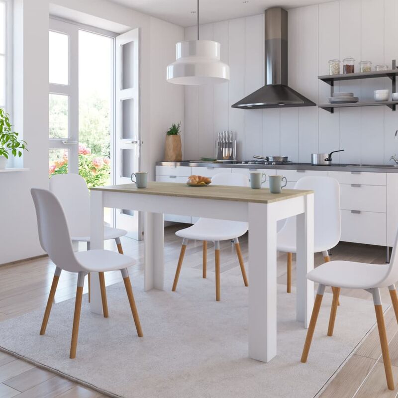 

Mesa de comedor aglomerado blanco y roble Sonoma 120x60x76 cm - Multicolor
