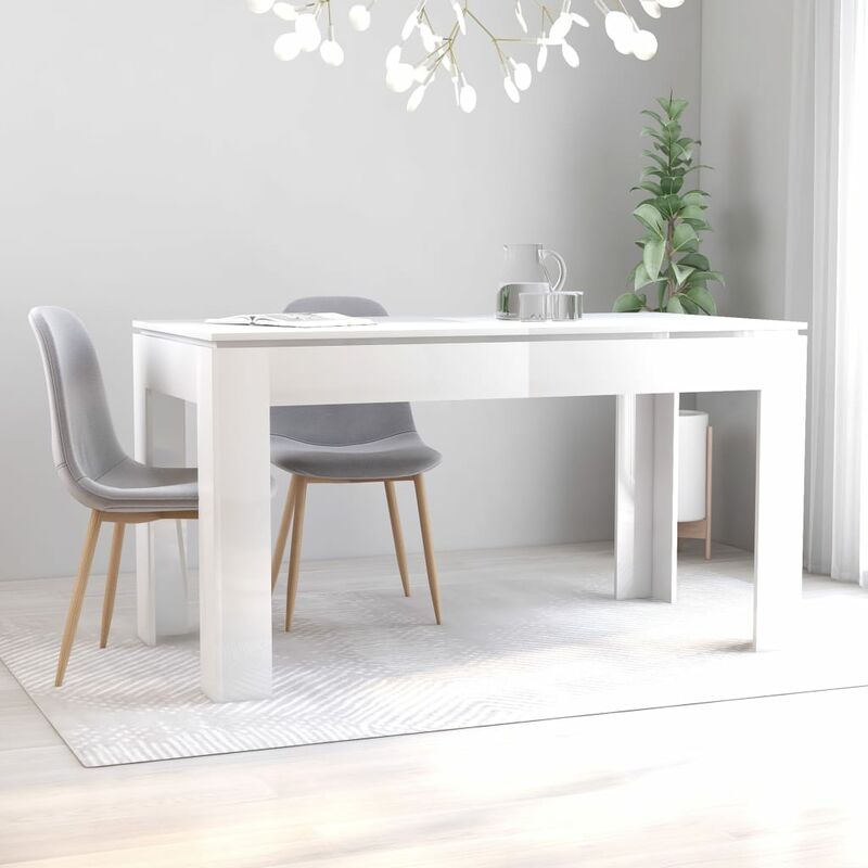 

vidaXL Mesa de Comedor de Aglomerado 140x70x76 cm Blanco con Brillo - Blanco