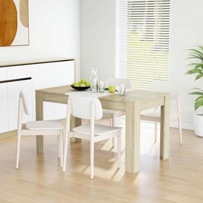 

Mesa de comedor aglomerado blanco y roble Sonoma 140x74,5x76 cm