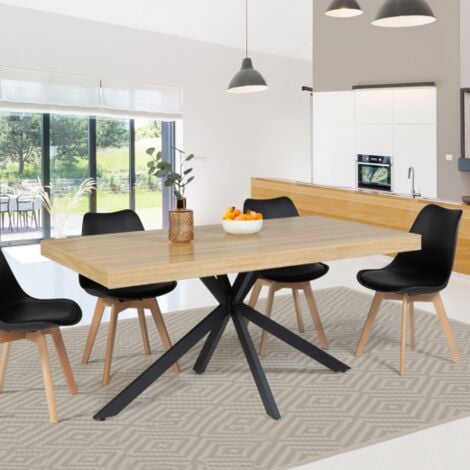 IDMARKET Mesa de comedor ALIX, madera y pata de araña negra, 6-8 personas, 160 cm