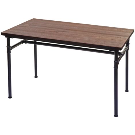 Mesa de comedor bistro de diseño industrial en metal negro y madera marrón 120x70cm 040005112