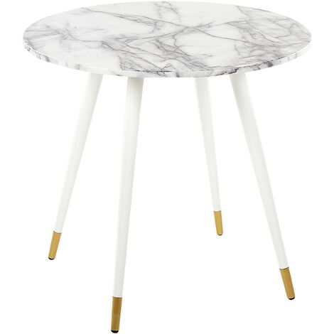 Mesa de comedor blanco dorado 80 cm mdf mármol patas metal Gutiere