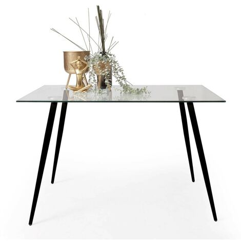 Mesa de comedor CAIRO ANTIQUE tapa de cristal de 120x79,5 cm y patas de metal color roble o color negro  NEGRO