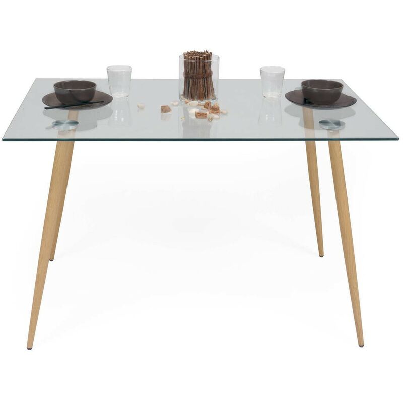 

Mesa de comedor CAIRO ANTIQUE tapa de cristal de 120x79,5 cm y patas de metal símil madera color roble
