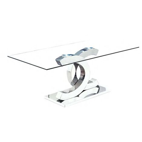 IMPORTA Mesa de comedor chanel cristal acero inoxidable 150x90 cm