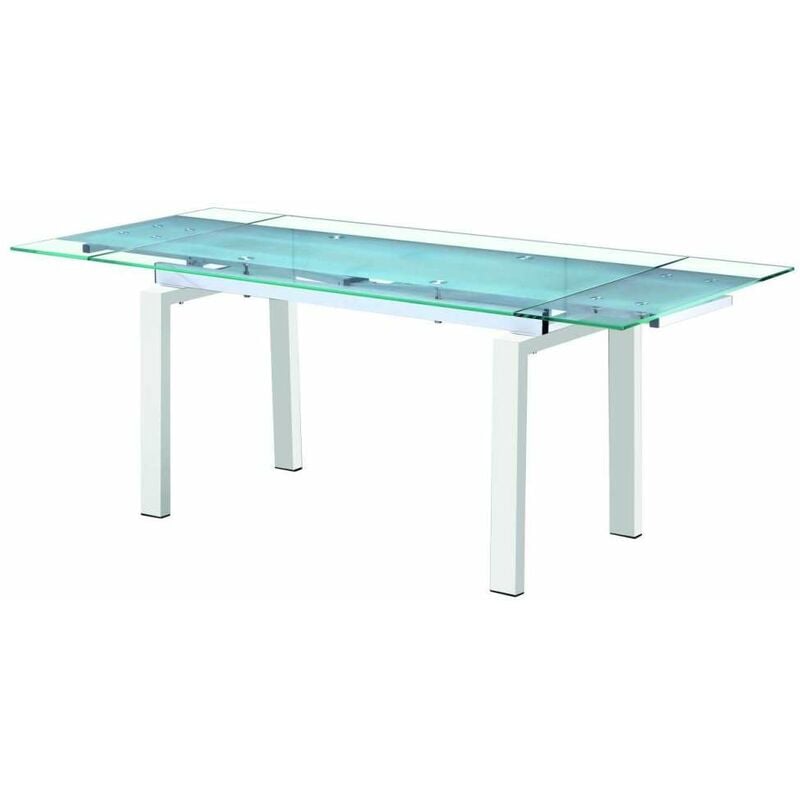 

Mesa de comedor Cheap Garona extensible. Cristal transparente o símil mármol. 90 cm(ancho) 76 cm(altura) 140-200 cm(fondo) Color Blanco