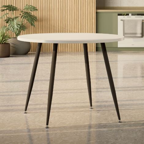 Mesa de comedor / cocina Corin 100x100x75 cm para 3 a 4 personas  Tablero en melamina blanca de 25 mm  Patas metálicas negras  MOG Casa