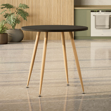 Mesa de comedor / cocina Corin 80x80x75 cm para 2 a 4 personas  Tablero en melamina negra de 25 mm  Patas metálicas efecto madera  MOG Casa
