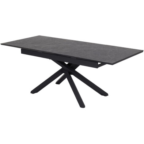 Mesa de comedor/cocina extensible 200 - 160 x 90 x 76 cm TAYLOR con tablero de melamina de 25 mm efecto mármol y estructura de metal negro - MOG CASA