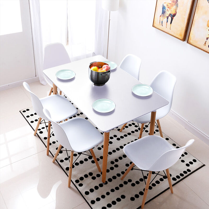 

Mesa de Comedor con 6 sillas diseño Moderno con Patas de Madera 110x60x75cm Blanco