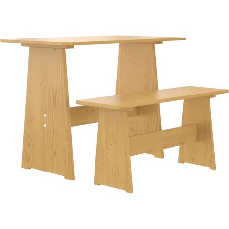 Mesa de comedor con banco de madera maciza de pino marrón miel