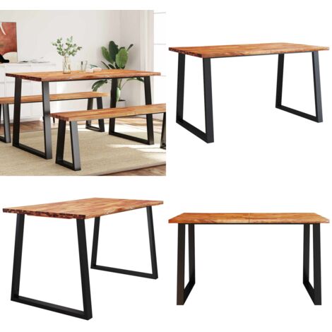 Mesa de comedor con borde vivo madera maciza acacia 140x80x75cm - Madera maciza - Acacia