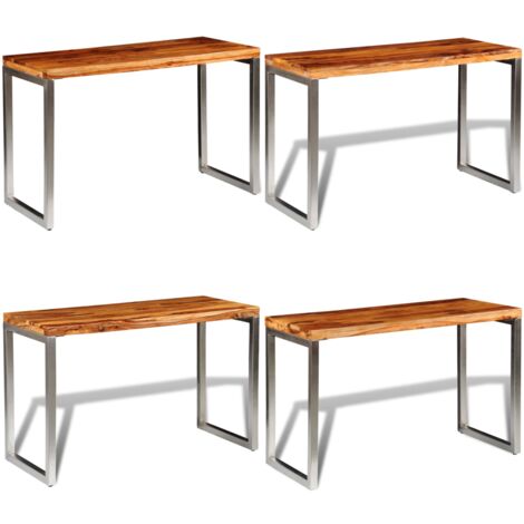 Mesa de comedor con patas de acero madera maciza - Mesa de oficina - Madera maciza