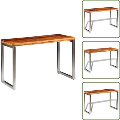 Mesa de comedor con patas - vidaXL Mesa de comedor con patas de acero madera maciza - Mesa de comedor de acero