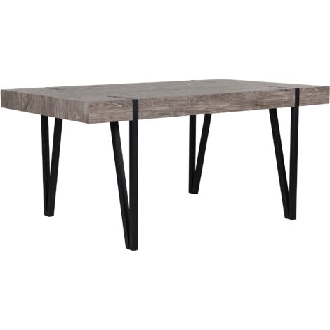 Mesa de comedor con tapa de madera oscura patas de horquilla de metal negro 180 x 90 cm estilo industrial rectangular Adena