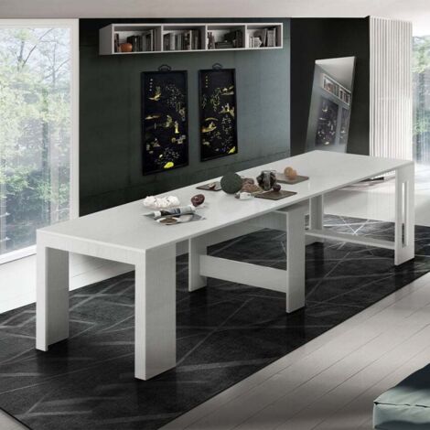 Mesa de comedor consola extensible 90x51-300cm madera blanca Pratika Larch