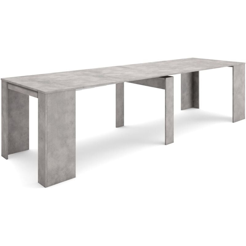 

Mesa de comedor consola extensible hasta 301 cm, acabado CEMENTO, Dimensiones cerrada: 90x50x78 cm de alto - GRIS