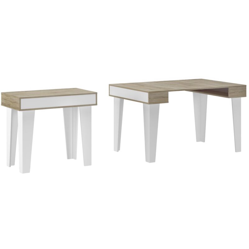 

Mesa de comedor consola extensible Nordic KL hasta 140 cm, acabado Blanco Mate / Roble Cepillado. - MULTICOLOR