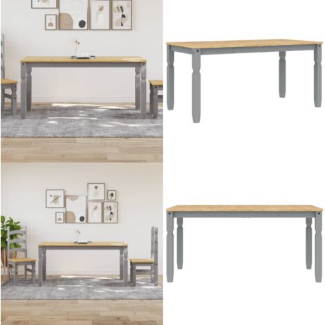 Mesa de comedor Corona madera maciza de pino gris 160x80x75 cm - Madera maciza - Mesa de comedor gris