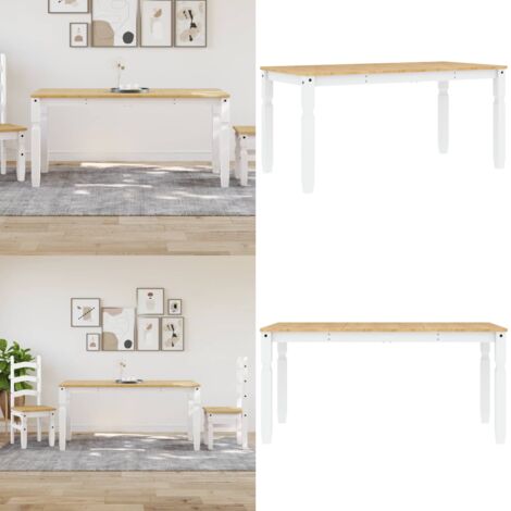 Mesa de comedor Corona madera maciza pino blanco 160x80x75 cm - Madera maciza - Mesa de comedor de pino