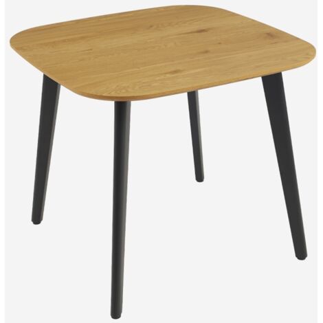 Mesa de comedor cuadrada efecto madera patas de metal negro, 4 plazas