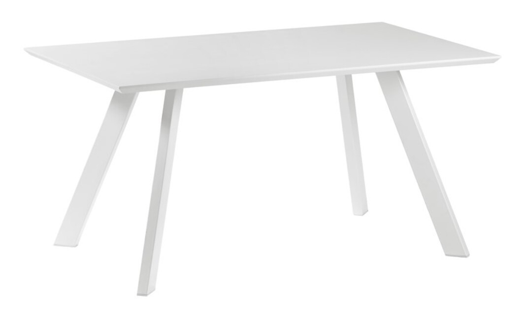 

Mesa de comedor de 150 cm. Tapa lacada en blanco mate y patas de hierro pintado de color blanco.