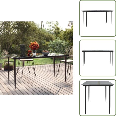 Mesa de comedor de acero - vidaXL Mesa comedor jardín acero y vidrio templado negro 160x80x74 cm - Mesa de comedor de vidrio templado
