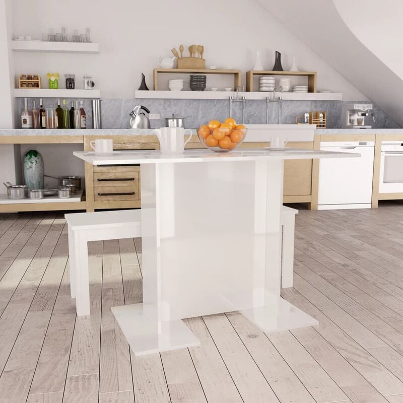 

BHD - Mesa de comedor de aglomerado blanco brillante 110x60x75 cm