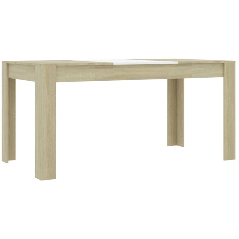 

Mesa de Comedor de Aglomerado Blanco y Roble Sonoma 160x80x76 cm - Beige - Vidaxl
