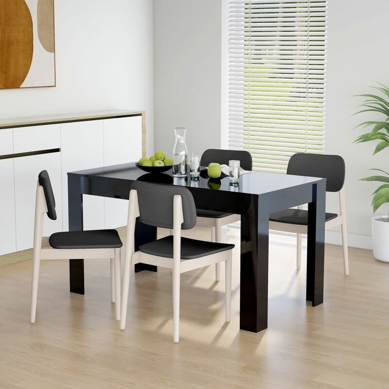 

BHD - Mesa de comedor de aglomerado negro brillante 140x74,5x76 cm