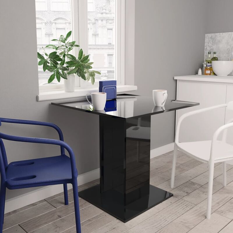 

BHD - Mesa de comedor de aglomerado negro brillante 80x80x75 cm