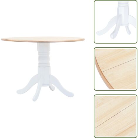Mesa de comedor de caucho - vidaXL Mesa de comedor madera maciza de caucho blanco y marrón 106 cm - Mesa de comedor de madera maciza