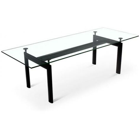 PRIVATEFLOOR mesa de comedor de cristal LC6 Le corbusier Negro - Vidrio, Acero inoxidable, Metal