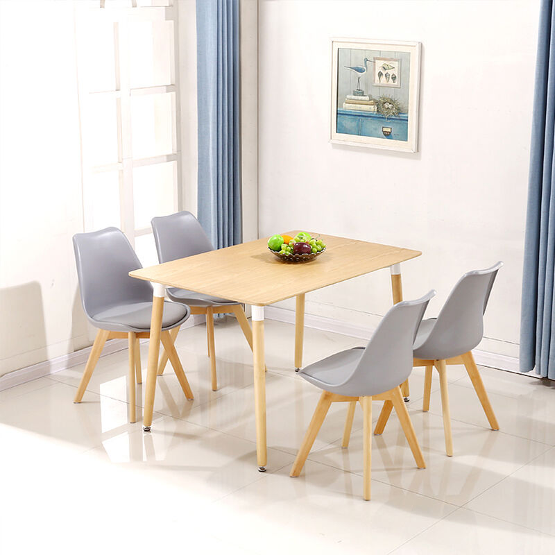 

Mesa de comedor de diseño elegante 110x60x75cm con Set de 4 Silla| Estilo escandinavo Comedor comedor conjunto - Mesa Color de madera - Sillas Gris