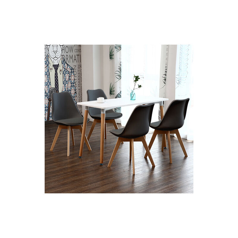 

Oobest - Mesa de comedor de diseño elegante 110x60x75cm con Set de 4 Silla| Estilo escandinavo Comedor comedor conjunto - Mesa Blancas - Sillas Negra