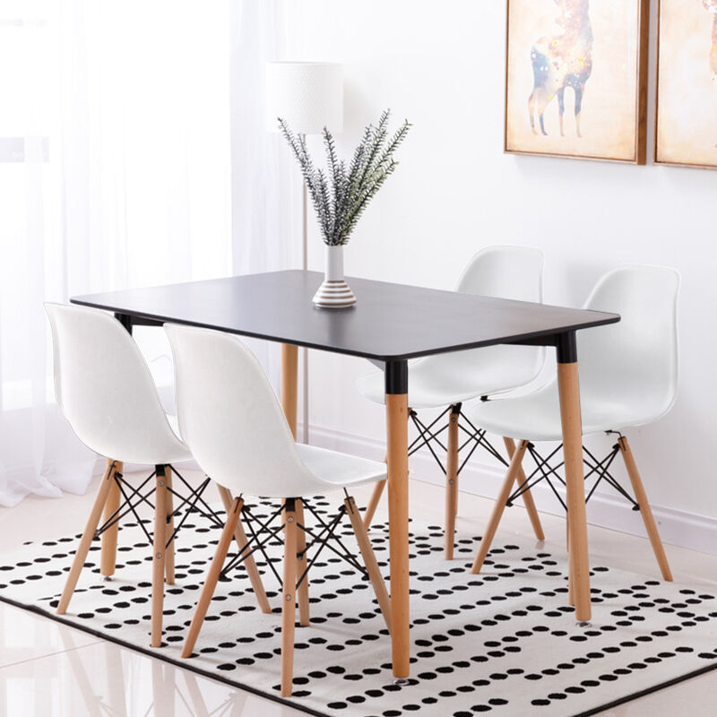 

Oobest - Mesa de comedor de diseño elegante 110x60x75cm con Set de 4 Silla| Estilo escandinavo Comedor comedor conjunto - Mesa Negro - Sillas Blanco