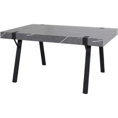 Mesa de comedor de diseño industrial 150x90 cm MDF aspecto mármol gris y hierro 040008562