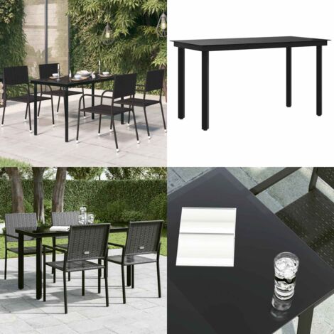 Mesa de comedor de jardín acero y vidrio negra 140x70x74 cm - Mesa de comedor - Mesa de exterior