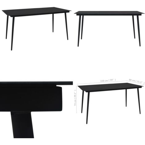 Mesa de comedor de jardín acero y vidrio negra 150x80x74 cm - Mesa de comedor exterior - Mesa de comedor de acero