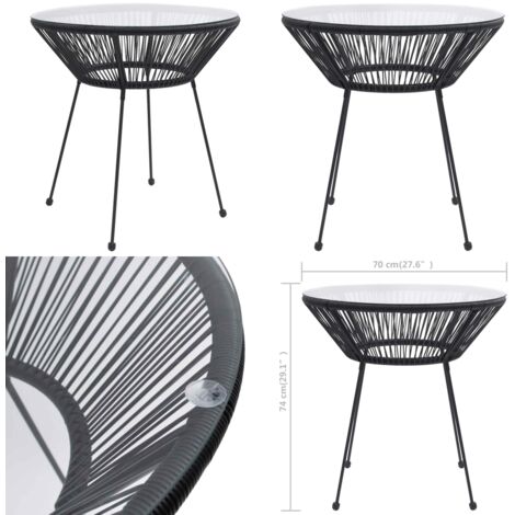 Mesa de comedor de jardín acero y vidrio negra Ø70x74 cm - Mesa de comedor - Ratán de PVC