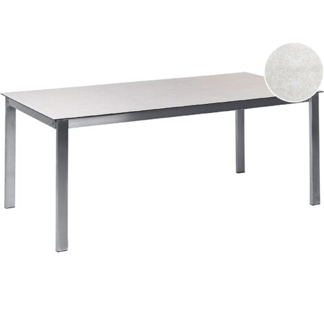 Mesa de comedor de jardín de 6 Plazas 180 x 90 cm tablero de cristal cerámico templado estructura de acero inoxidable Blanco Cosoleto