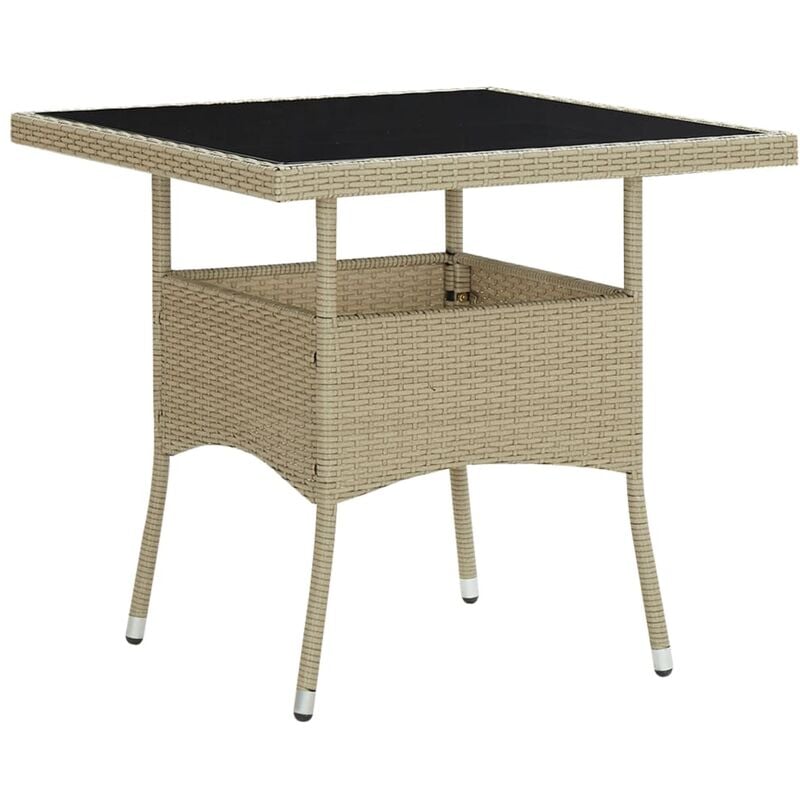 

vidaXL Mesa de comedor de jardín ratán sintético y vidrio beige - Beige