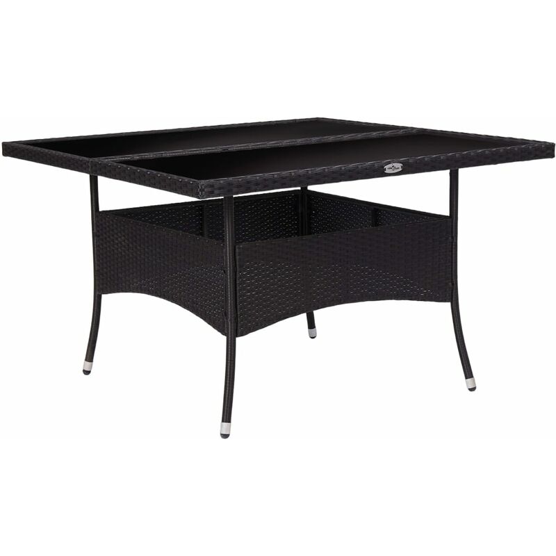 

Mesa de comedor de jardín ratán sintético y vidrio negro