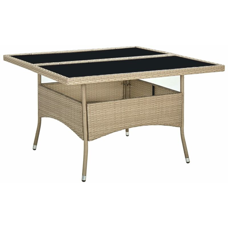 

Mesa de comedor de jardín ratán sintético y vidrio beige - Beige