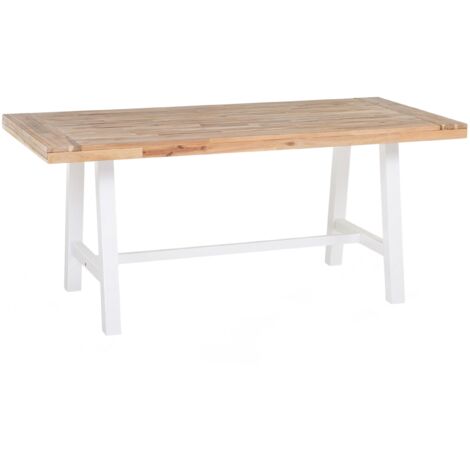 Mesa de comedor de madera de acacia clara y blanco 170 x 80 cm para exterior o interior Scania