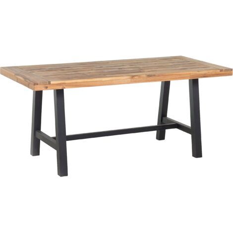 Mesa de comedor de madera de acacia clara y negro 170 x 80 cm para exterior o interior Scania