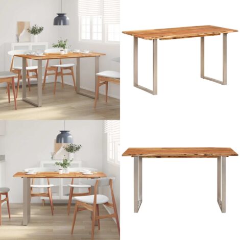 Mesa de comedor de madera maciza de acacia 140x70x76 cm - Mesa de comedor industrial - Mesa de comedor de madera