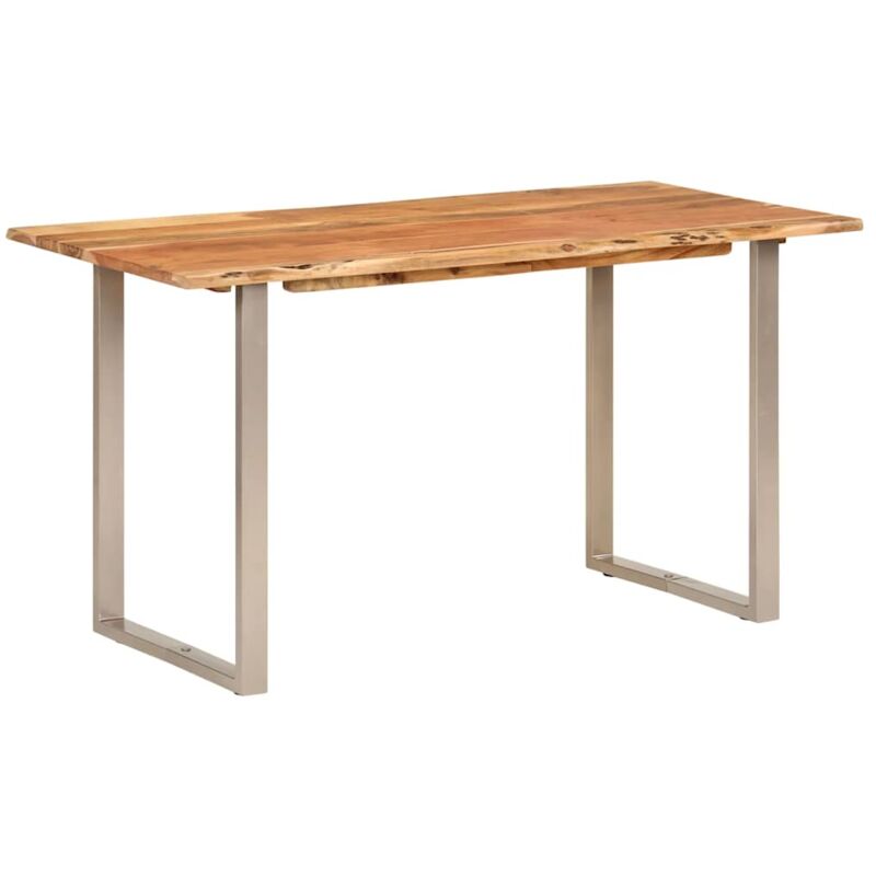 

vidaXL Madera Maciza de Acacia Mesa de Comedor 140x70x76 cm Plateado - Marrón