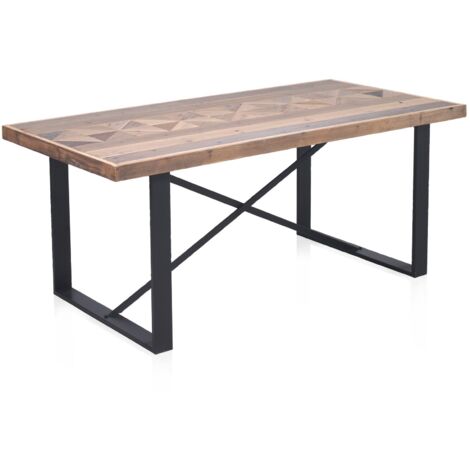 Mesa De Comedor De Madera Reciclada 180X90 Con Base De Metal